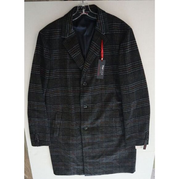 Tommy Hilfiger Men's Sz 38 Short Multi Addison Wool Blend Trim Fit Overcoat $395 - Picture 7 of 13